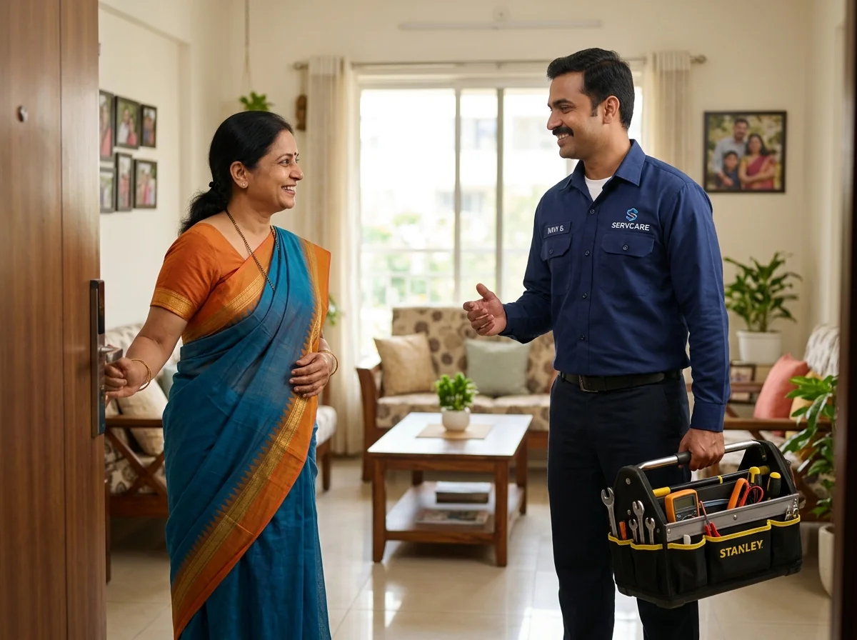 Friendly Turbohomecare technician consulting with homeowner in Erode